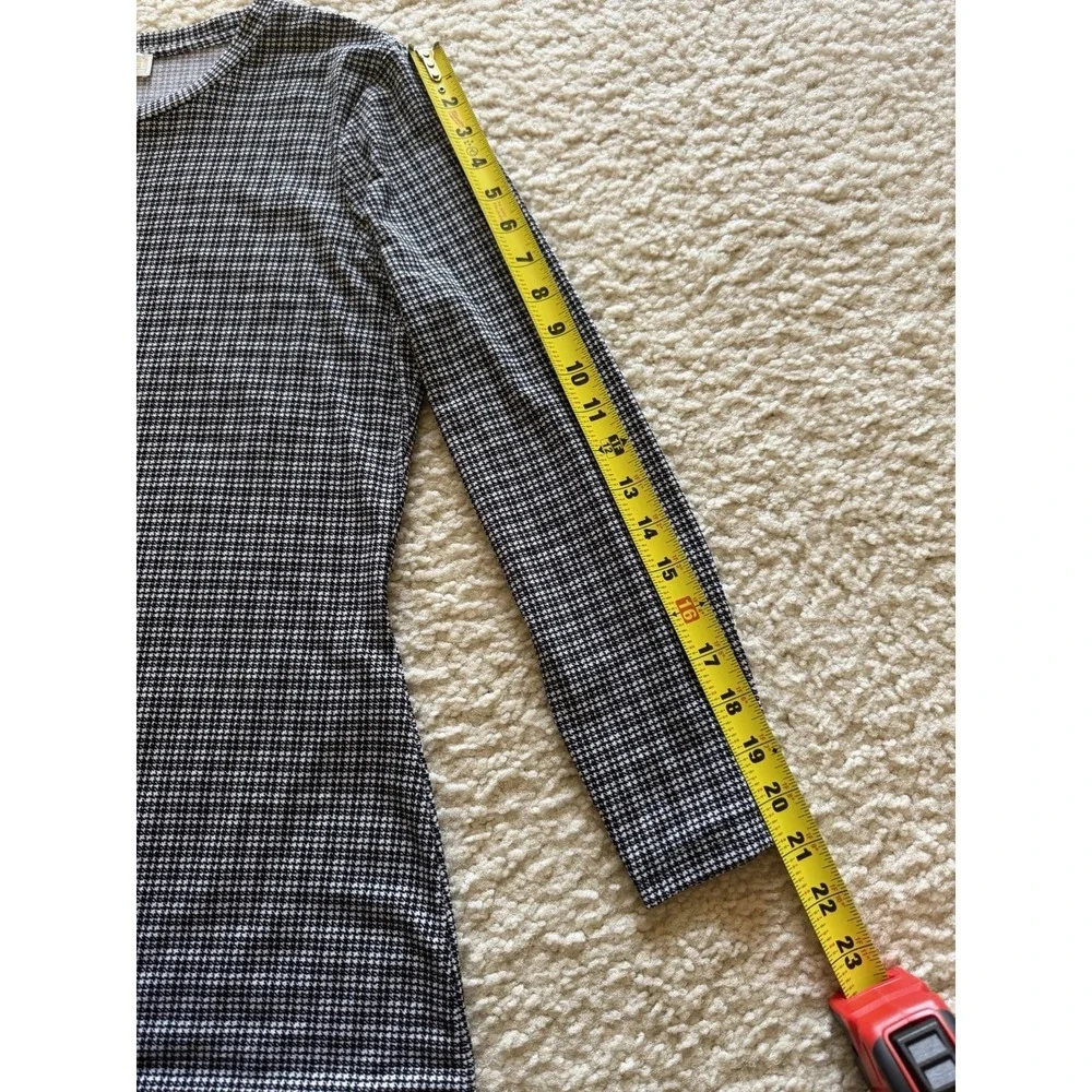 Michael Kors Houndstooth Ruffle Knit A-Line Dress Black White Long‎ Sleeve L